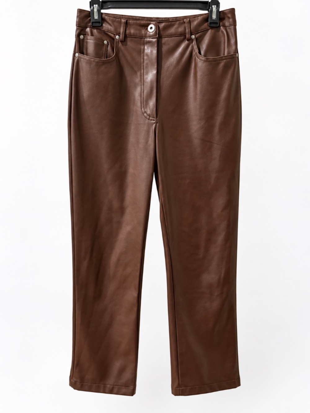 7 For All Mankind Chocolate Brown Faux Leather Straight Leg Pants Size S